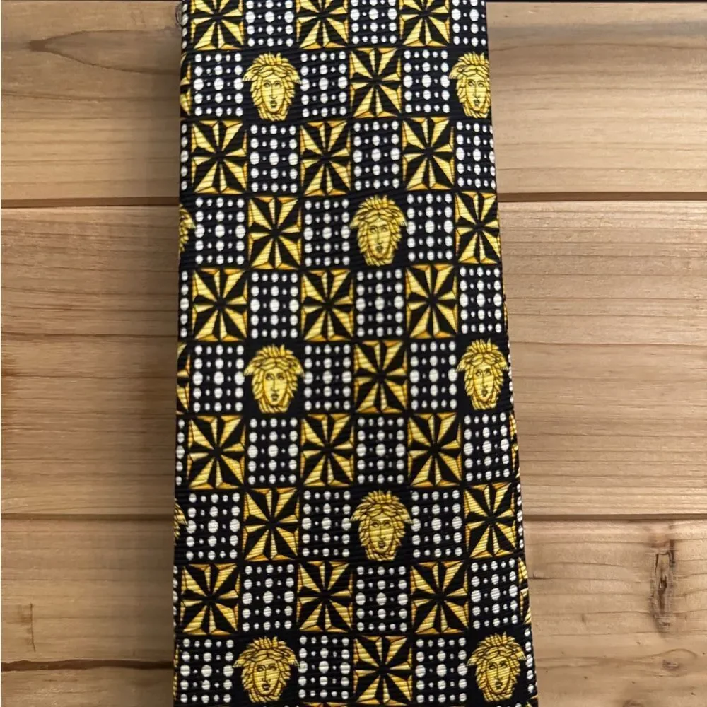 Vintage 90’s Gianni Versace Neiman Marcus Medusa Checker Silk Black Gold Tie